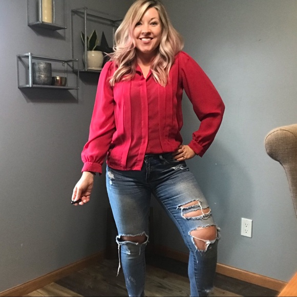 VINTAGE Red Blouse - Picture 2 of 8